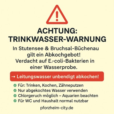 Abkochgebot: Verdacht auf E.-coli im Trinkwasser in Stutensee